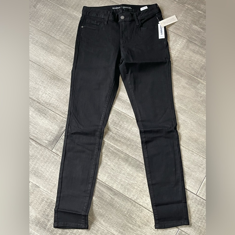 Old Navy Rockstar Low Rise Black Denim Size 8 Long